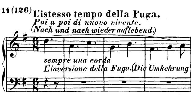 Inverted fugue subject in the treble