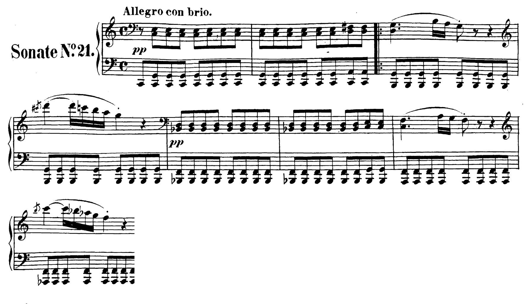Waldstein first movement, bars 1–8